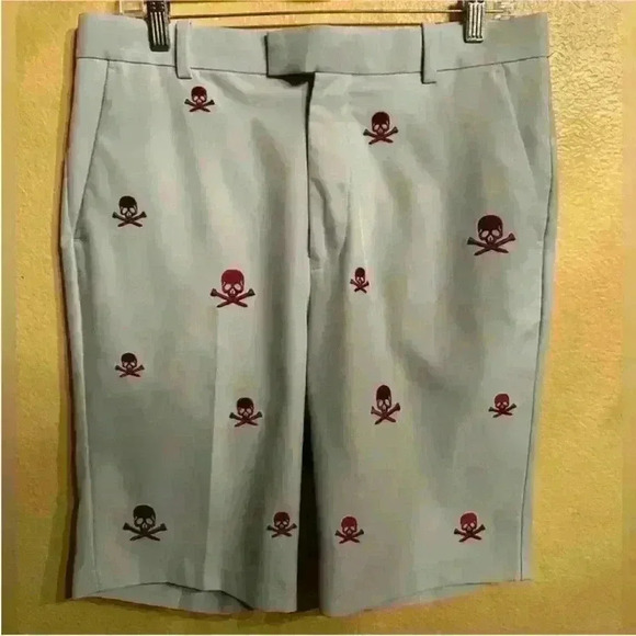 G/FORE "Killer T's" Golf Shorts Light Blue With Maroon Skulls Size 32 EUC! - Picture 5 of 11